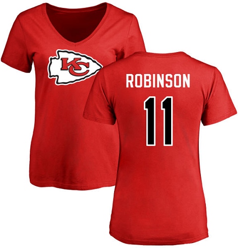Women Football Kansas City Chiefs #11 Robinson Demarcus Red Name and Number Logo Slim Fit T-Shirt